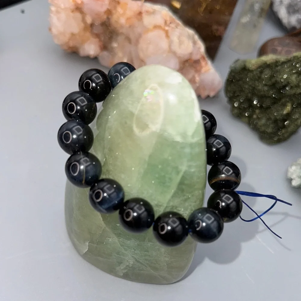 Blue Tiger Eye 14mm Men’s Beaded Bracelet - Picture 3 of 7